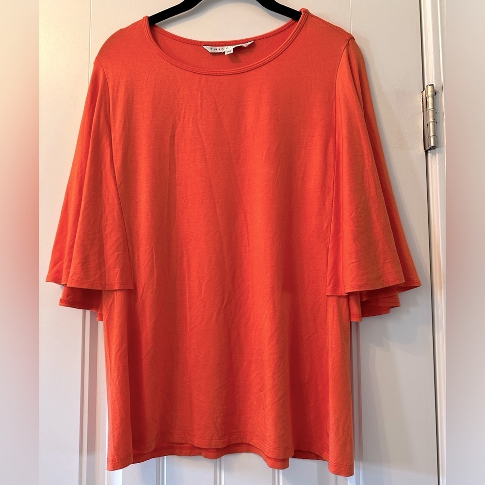 Trina Turk Orange Flutter Sleeve Blouse Top Size Medium - Picture 2 of 8